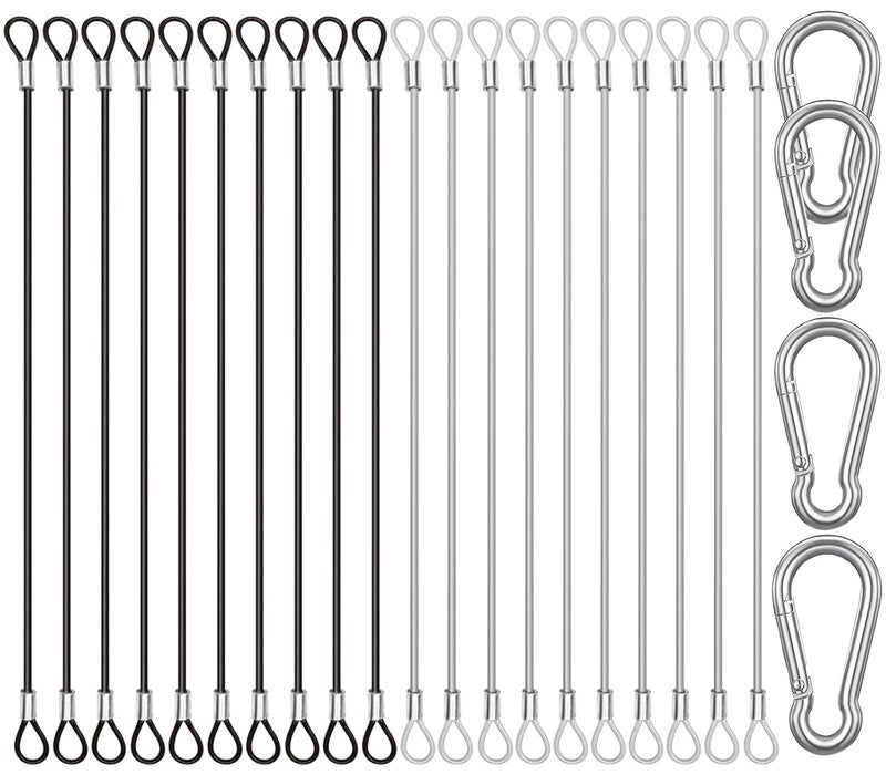 CKANDAY 20 Pack 10 Inch(25cm) Stainless Steel Tethers with 4 Pcs Spring Snap Hook Clips, Steel Wire Cable with Loops Vinyl Cover Coated Short Rope Lanyard Lock Tether Chains, 2 Colors - Image 1